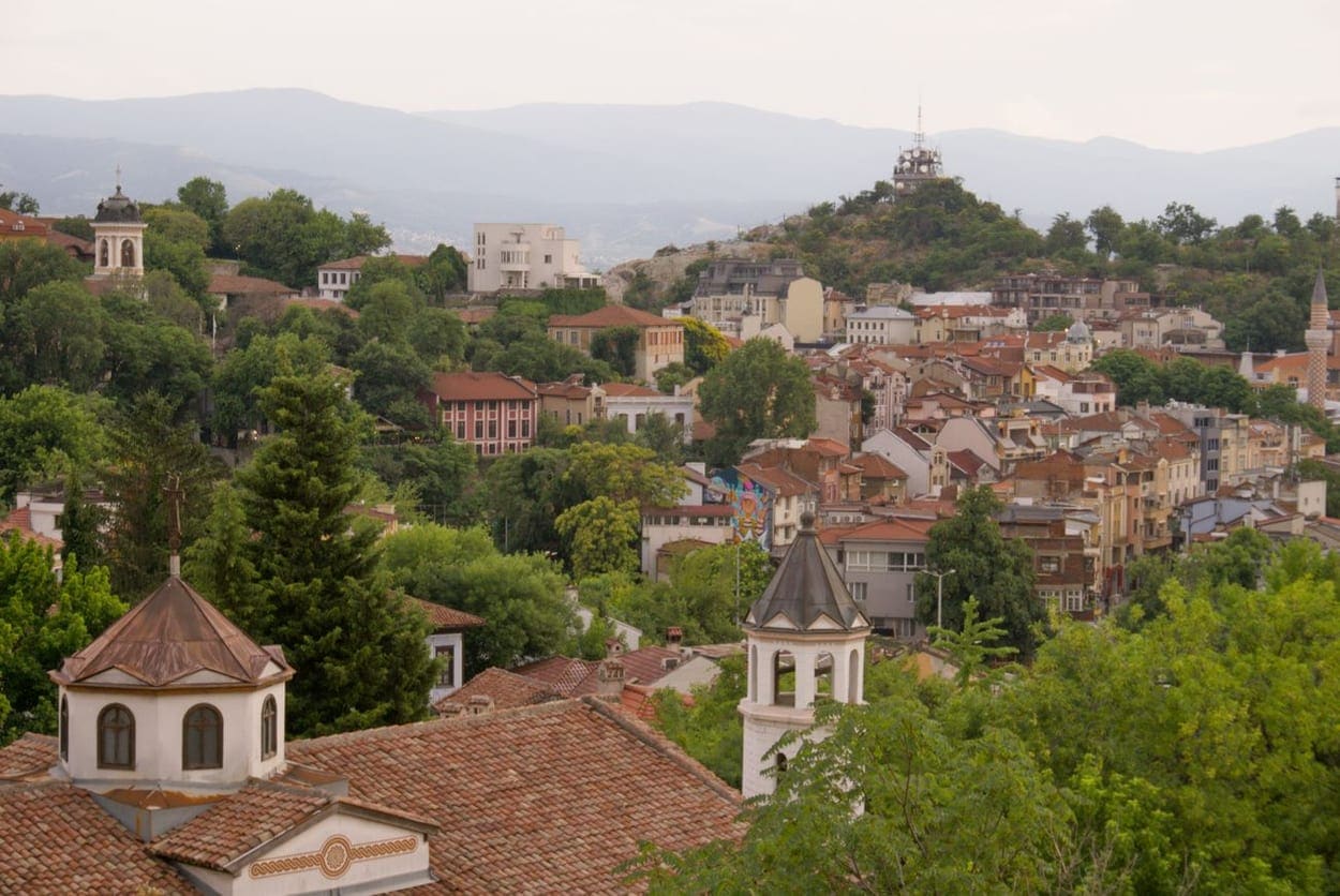Colourful old houses in the old town of Plovdiv